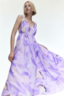 Платье миди из смесового лиоцелла H&M, светло-фиолетовый/цветочный