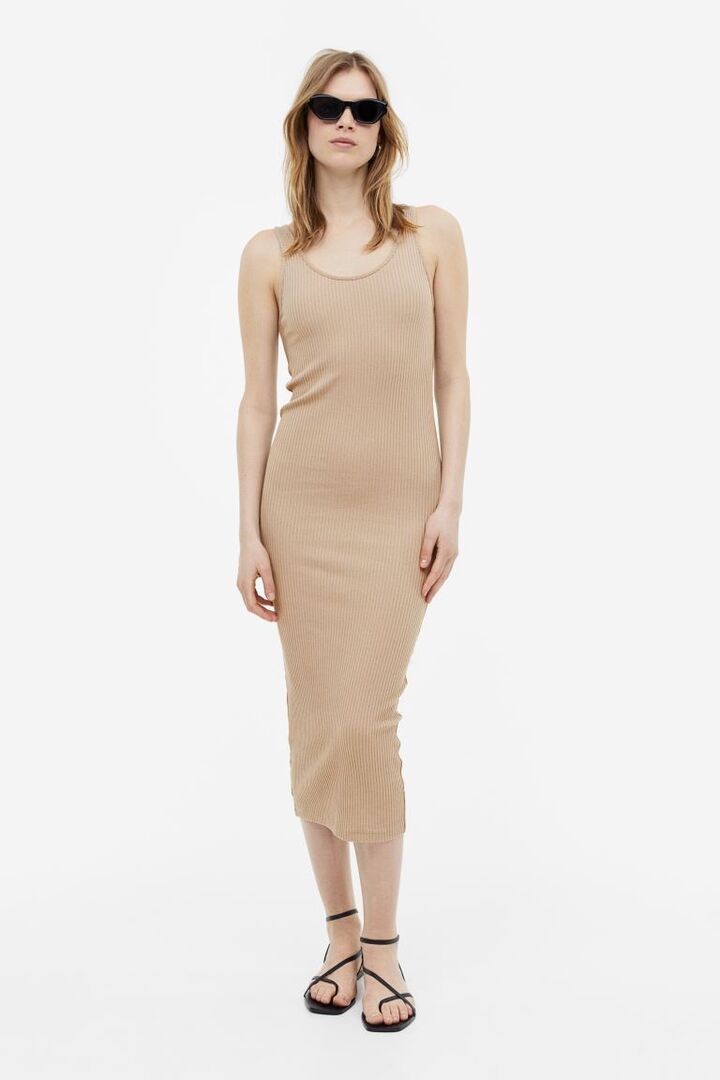 Облегающее платье в рубчик H&M, бежевый