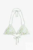 Мягкий лиф бикини с треугольными чашечками H&M, светло-зеленый/цветочный