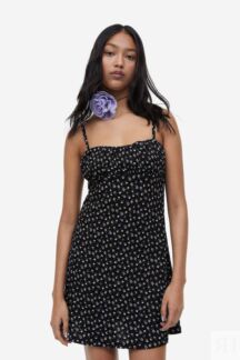 Платье из жатого джерси H&M, черный/цветочный