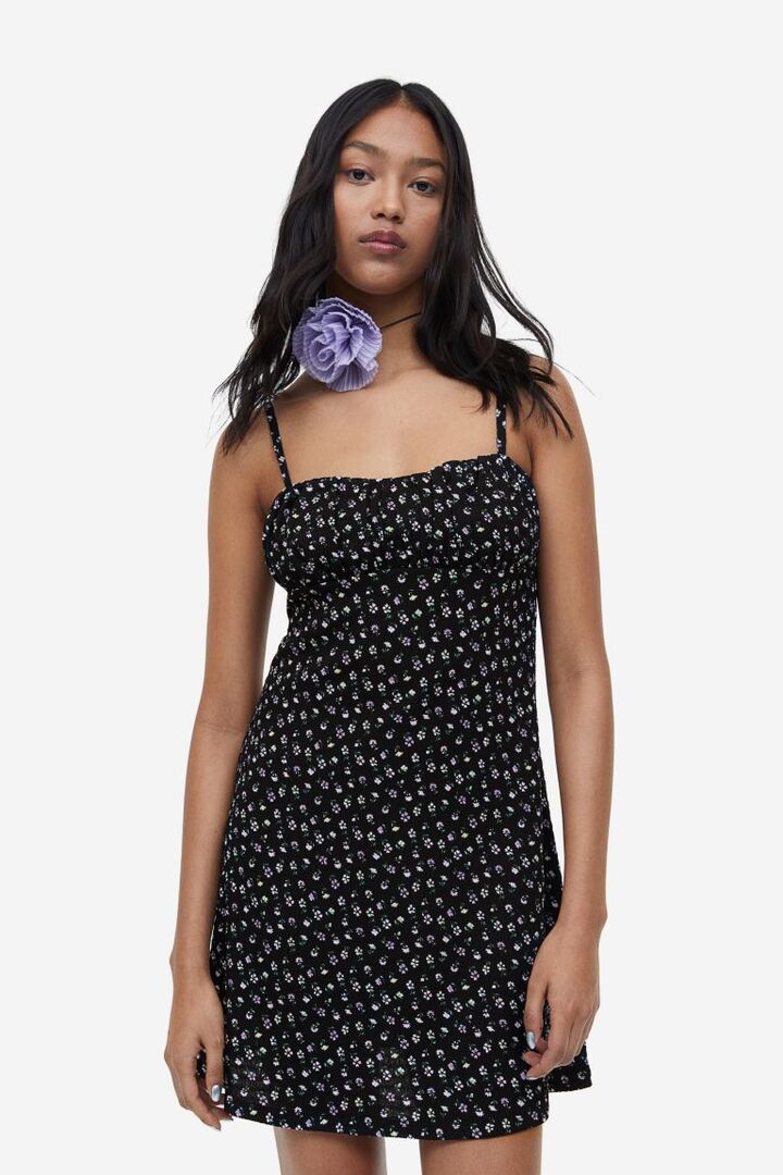 Платье из жатого джерси H&M, черный/цветочный 1175808002 | Black/floral фото 1