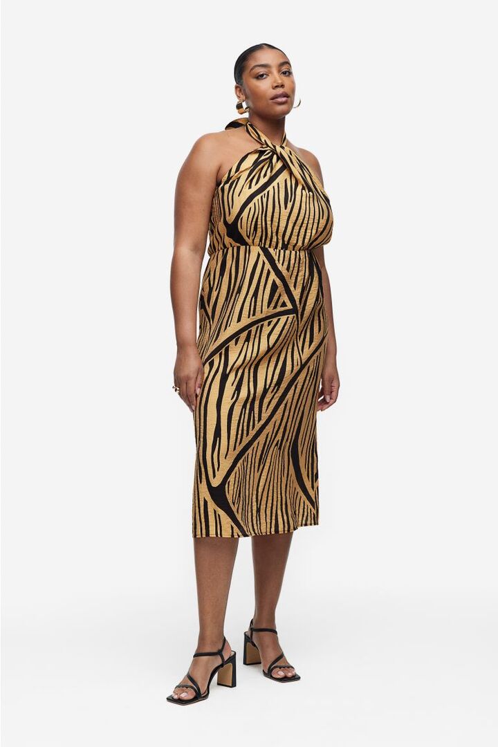 Драпированное платье с вырезом халтер H&M, бежевый/тигровый в полоску