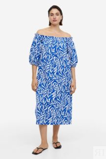 Платье с открытыми плечами H&M, ярко-синий/с рисунком