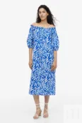 Платье с открытыми плечами H&M, ярко-синий/с рисунком 1169074001 | Bright blue/patterned фото 3