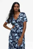 Платье с пуговицами спереди H&M, темно-синий/с рисунком
