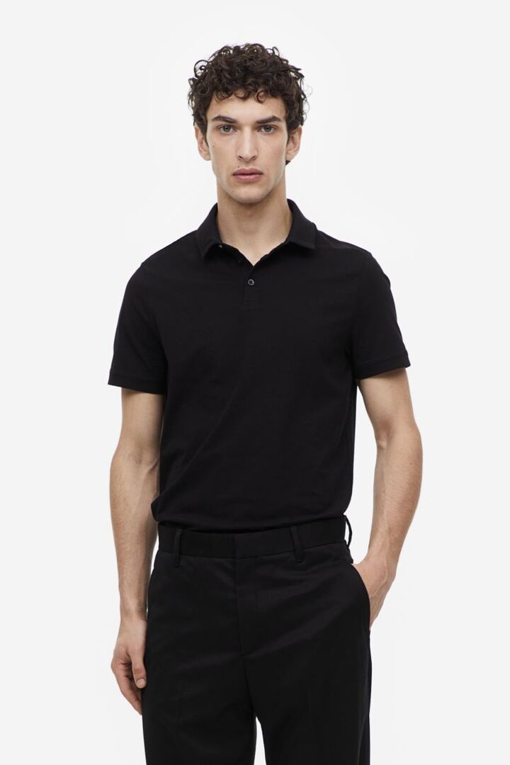 Рубашка поло узкого кроя H&M, черный 0956343001 | Black фото 1