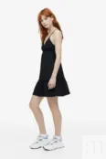 Креповое платье с оборками H&M, черный 1166875004 | Black фото 3