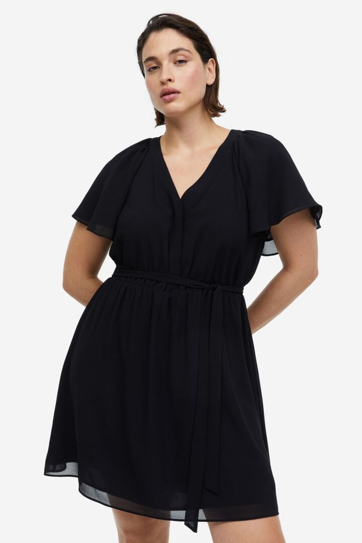 Шифоновое платье с V-образным вырезом H&M, черный 1152719002 | Black фото 1