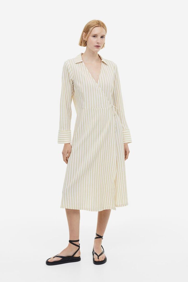 Платье-рубашка с запахом H&M, бежевый/полосатый 1161639001 | Beige/striped фото 1