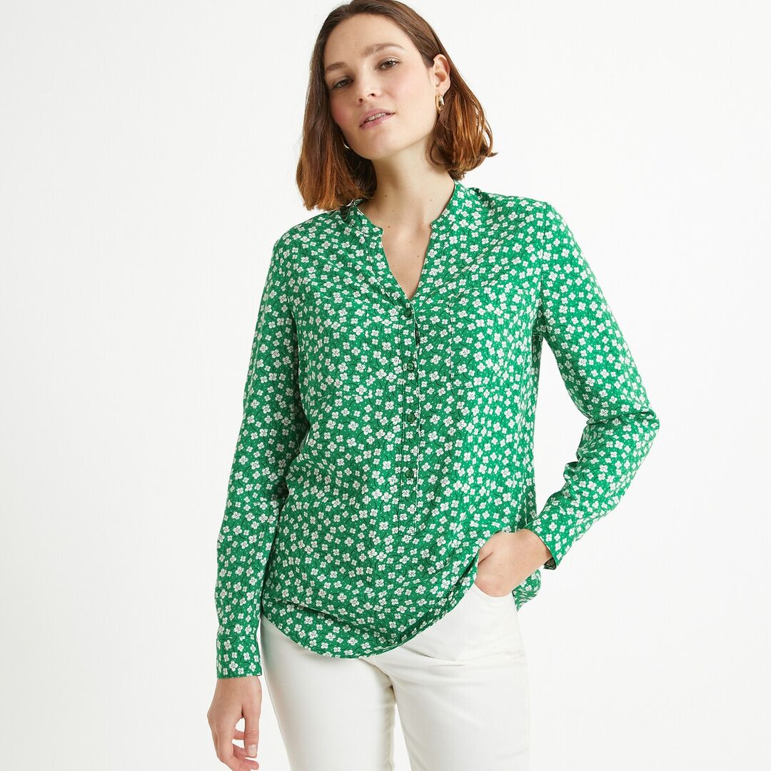Блузка с тунисским вырезом и цветочным принтом  36 (FR) - 42 (RUS) зеленый