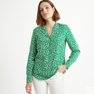 Блузка с тунисским вырезом и цветочным принтом  50 (FR) - 56 (RUS) зеленый