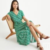 Платье длинное расклешенное с цветочным принтом  44 зеленый