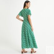Платье длинное расклешенное с цветочным принтом  44 зеленый