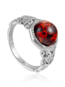 Изысканное кольцо с натуральным янтарём коньячного цвета «Шахерезада»