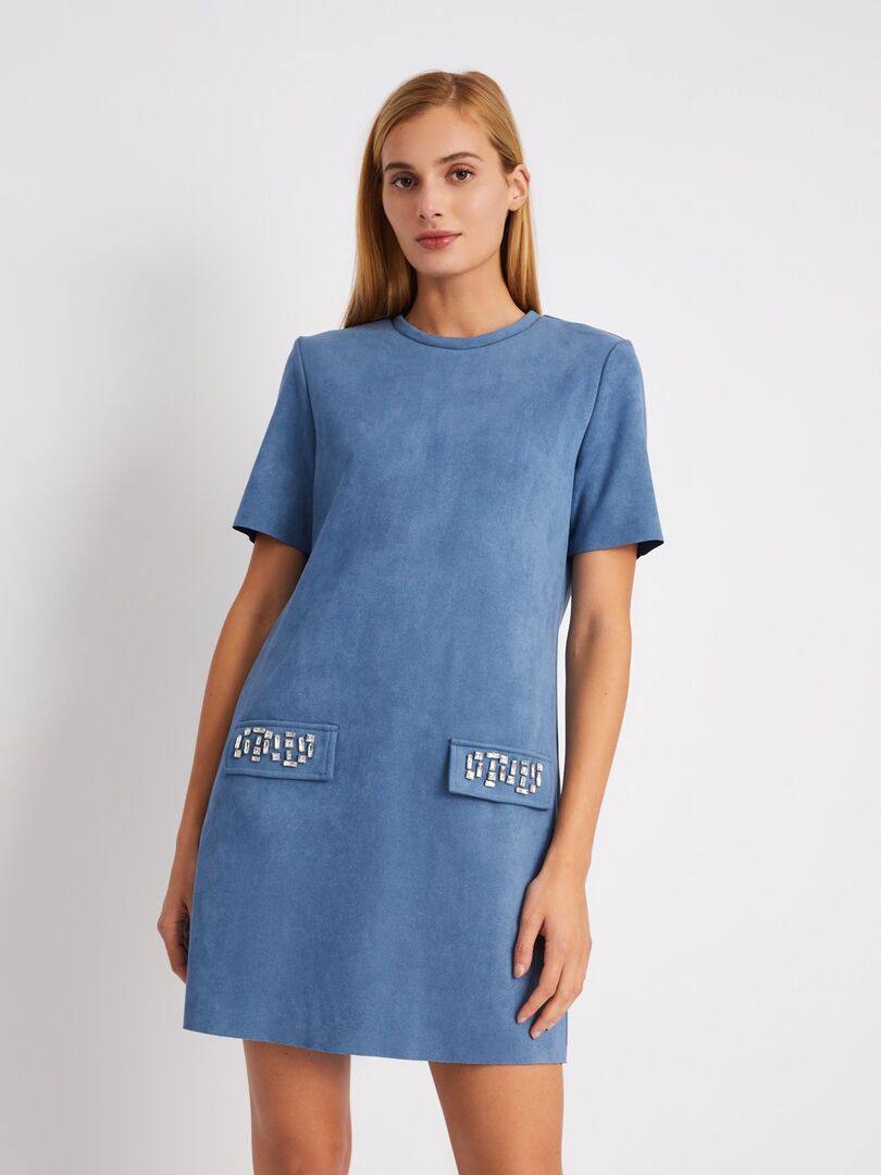 Платье-футболка из экозамши со стразами zolla