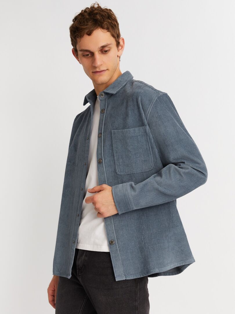 Вельветовая куртка-рубашка из хлопка с длинным рукавом zolla