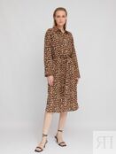 Платье-рубашка длины миди с леопардовым принтом и поясом Zolla