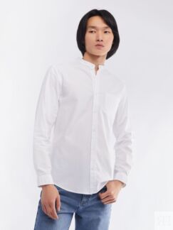 Офисная рубашка из хлопка с воротником-стойкой и длинным рукавом zolla