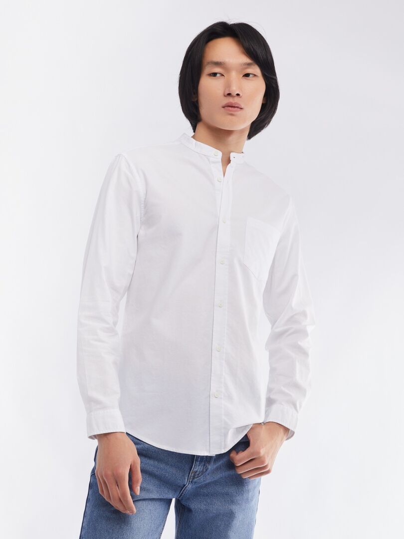 Офисная рубашка из хлопка с воротником-стойкой и длинным рукавом zolla