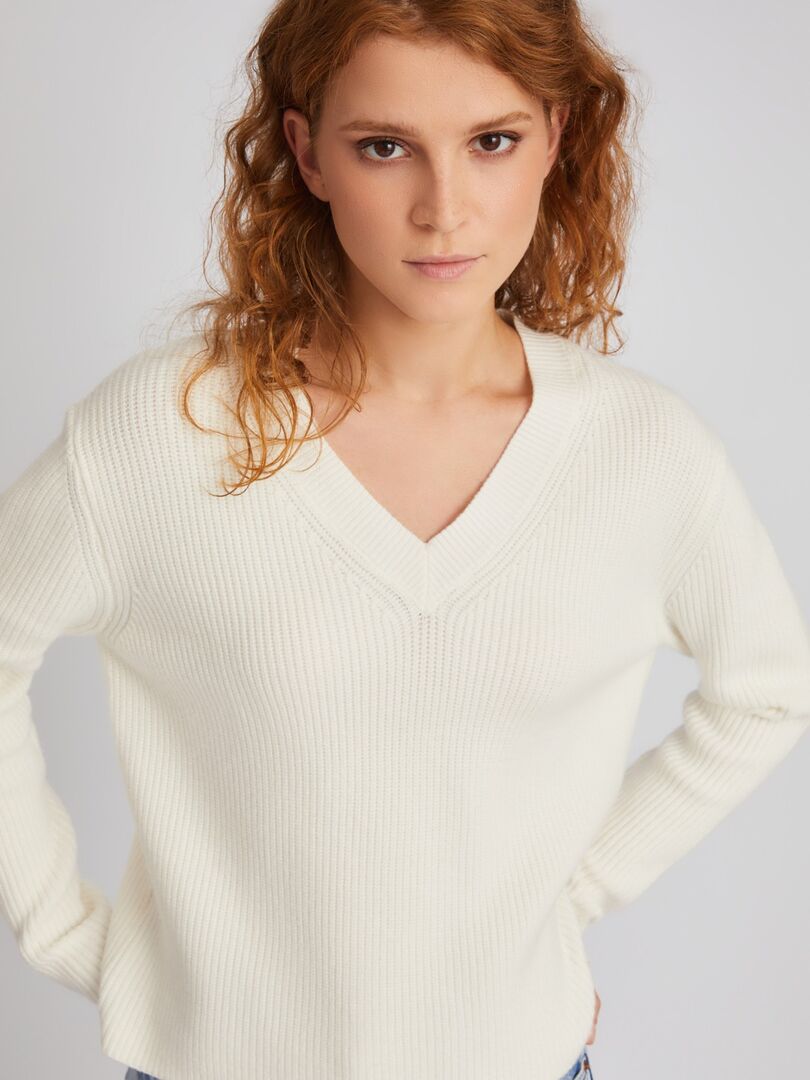 Пуловер фактурной вязки с треугольным вырезом zolla