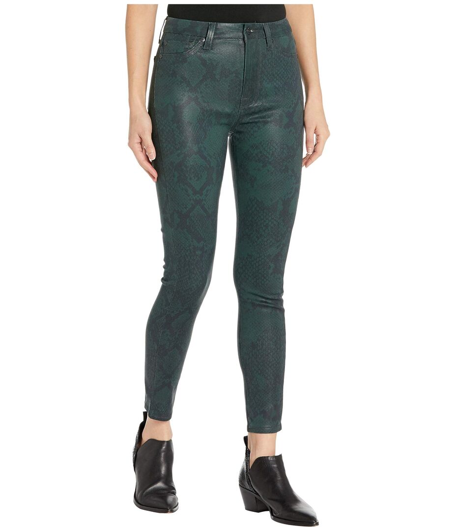 Джинсы 7 For All Mankind, High-Waist Ankle Skinny in Coated Green Python