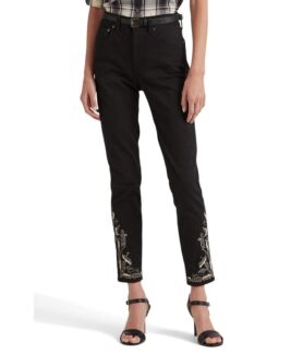 Джинсы LAUREN Ralph Lauren, Embroidered High-Rise Skinny Ankle Jeans in Bla