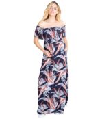 Платье Ingrid & Isabel, Maternity Off-the-Shoulder Smocked Maxi Dress 9456642 | Navy Feathers фото 1