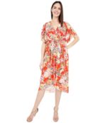 Платье London Times, Spring Garden Mesh Surplus Shirred Flounce Dress 9507223 | Red Multi фото 1