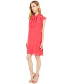 Платье Vince Camuto, Chiffon Ruffle Sleeve Tie Mock Neck Float 9519071 | Coral фото 2