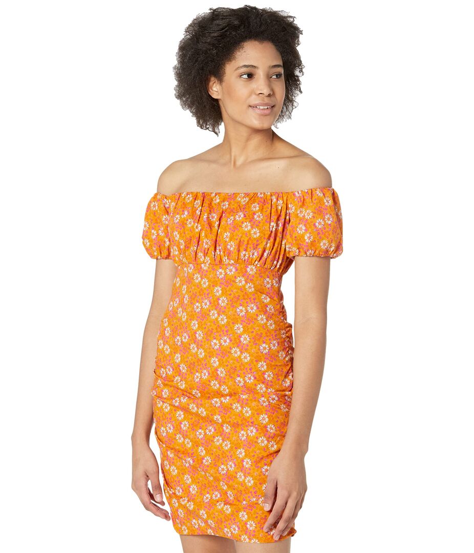 Платье WAYF, Off Shoulder Ruched Mini Dress 9555397 | Orange Dandelion фото 1