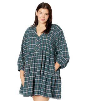 Платье Madewell, Plus Size Long Sleeve Button-Down Tiered Mini Dress