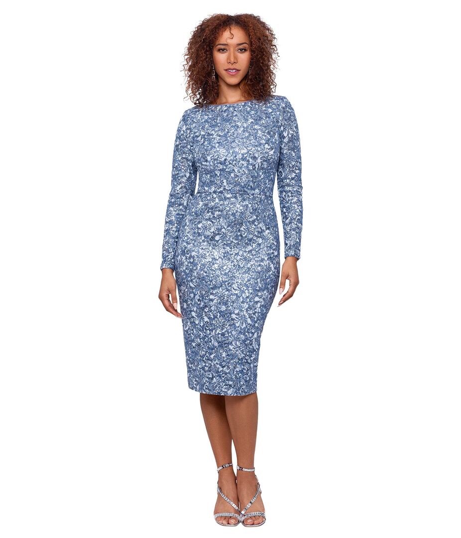 Платье XSCAPE, Midi Long Sleeve Lace with Sequins 9623290 | Blue/Silver фото 1