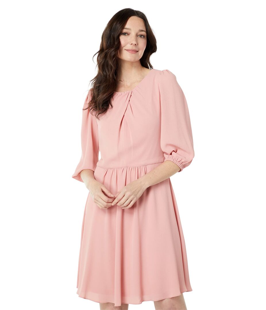 Платье London Times, Elbow Sleeve Pleat Neck Fit-and-Flare 9647460 | Pink фото 1