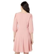 Платье London Times, Elbow Sleeve Pleat Neck Fit-and-Flare 9647460 | Pink фото 2