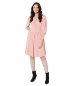 Платье London Times, Elbow Sleeve Pleat Neck Fit-and-Flare 9647460 | Pink фото 4