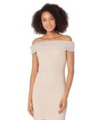 Платье Bebe, Off-the-Shoulder Mesh Ruched Dress 9686180 | Champagne фото 1