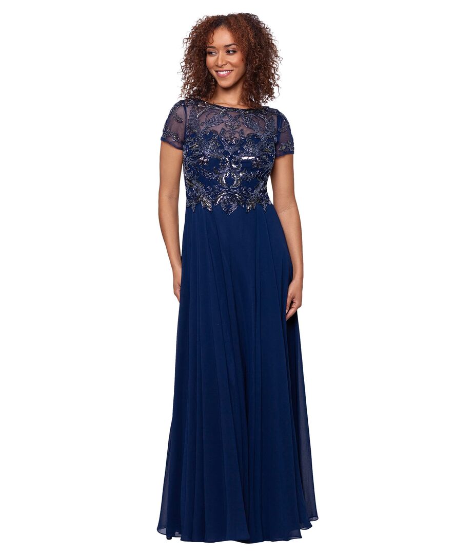 Платье XSCAPE, Long Chiffon Skirt with Bead Top 9699098 | Navy фото 1