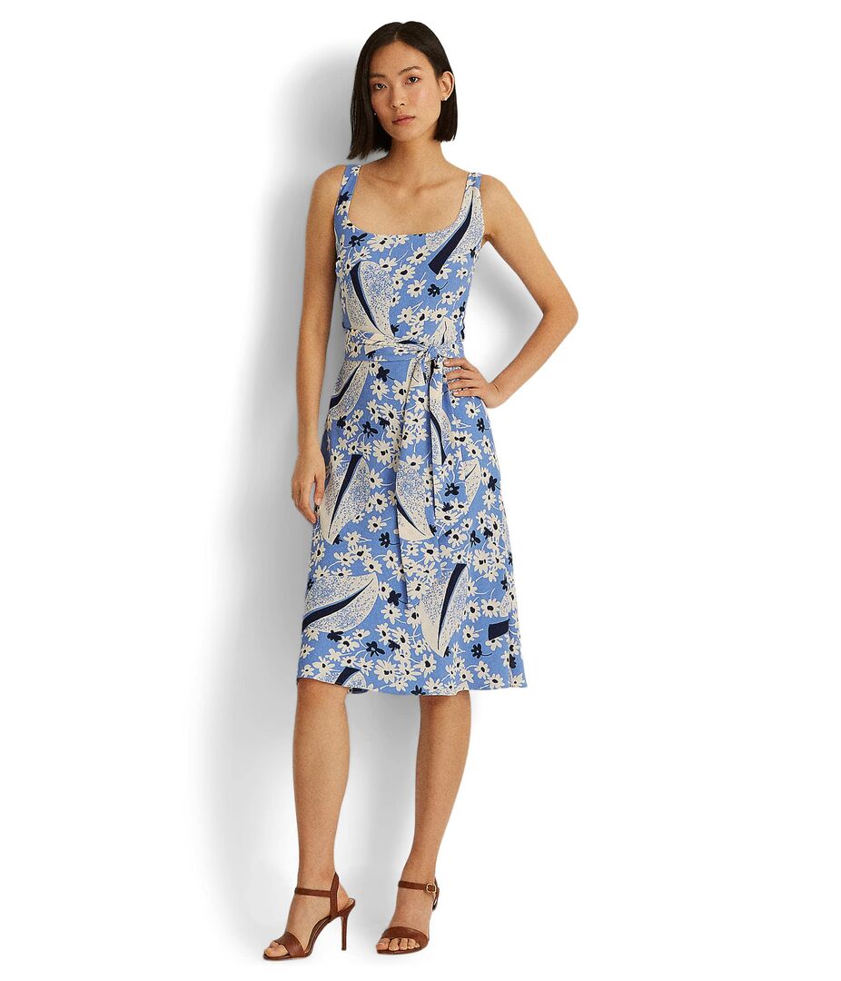 Платье LAUREN Ralph Lauren, Floral Crepe Sleeveless Dress 9718165 | Blue/Cream/Multi фото 1