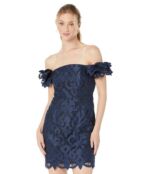 Платье MILLY, Britton Guipure Lace Off-the-Shoulder Dress 9721985 | Navy фото 1