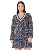 Платье MICHAEL Michael Kors, V-Neck Palm Border Dress 9726469 | Midnight Blue фото 1