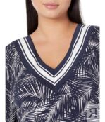 Платье MICHAEL Michael Kors, V-Neck Palm Border Dress 9726469 | Midnight Blue фото 3