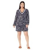 Платье MICHAEL Michael Kors, V-Neck Palm Border Dress 9726469 | Midnight Blue фото 4