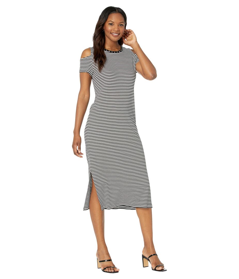 Платье MICHAEL Michael Kors, Stripe Cold-Shoulder Midi Dress 9726485 | Black/White фото 1