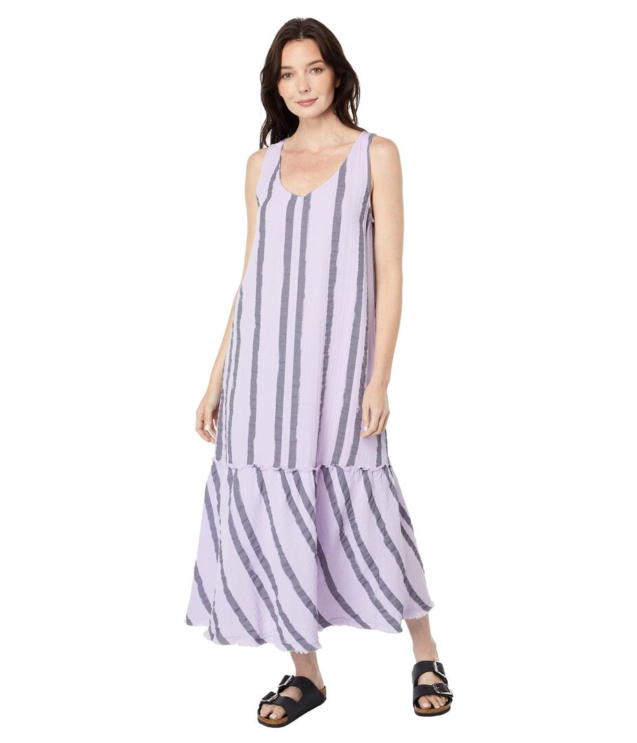 Платье Mod-o-doc, Vertical Stripe Gauze Tank Dress with Ruffle Hem 9729631 | Rejuvenate фото 1