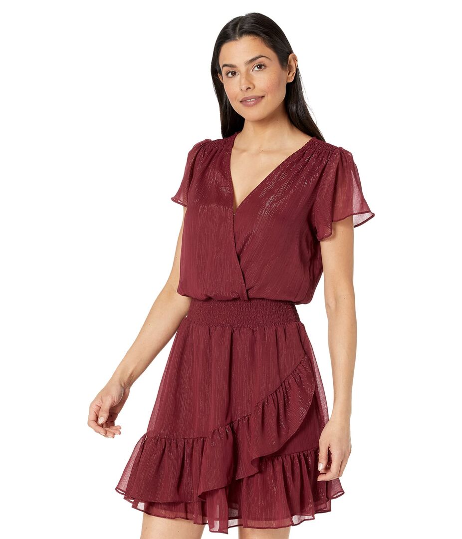 Платье MICHAEL Michael Kors, Crinkle Short Sleeve Wrap Dress 9730568 | Dark Ruby фото 1