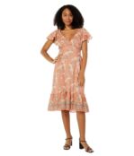 Платье Max Studio, Printed Cotton Flounce Sleeve & Hem V-Neck Dress 9731837 | Coral Medium Pop Floral фото 1