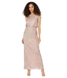 Платье Adrianna Papell, Embroidered Lace Long Pop Over Mob Column Gown
