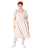 Платье Madewell, Plus Linen-Blend Eyelet-Sleeve Lucie Smocked Midi Dress 9735636 | Wisteria Dove фото 1