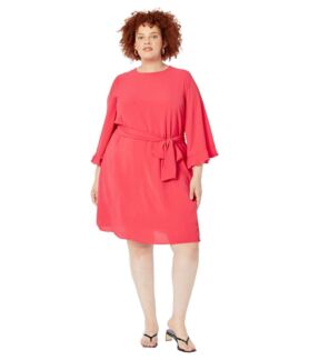 Платье Maggy London, Plus Size Mini Dress with Long Bell Sleeves and Tie Wa