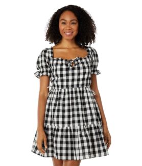 Платье Madewell, Square-Neck Tiered Mini Dress in Gingham Seersucker